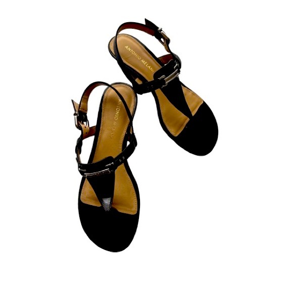 ANTONIO MELANI | Dress Sandals | Black Patent Leather | Size 8 - Picture 1 of 4